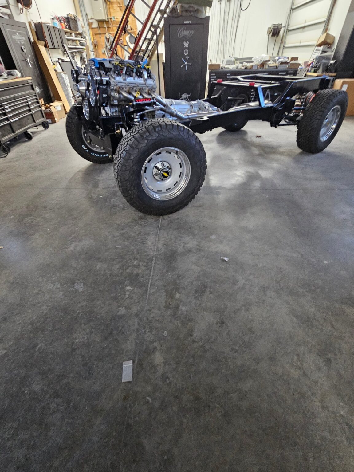 Frame-Werx rolling chassis with engine on tires