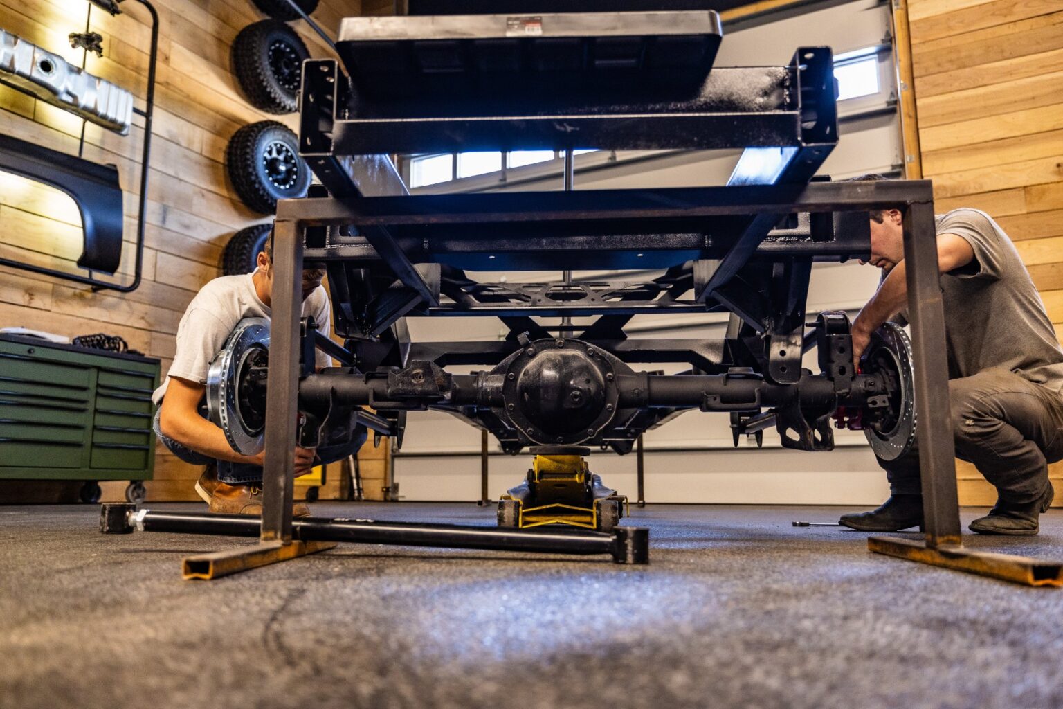 K5 Blazer chassis rear axle and multi-link rear on stands